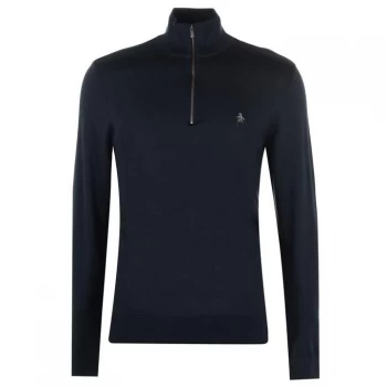 Original Penguin Quarter Zip Knit Jumper - Navy 413