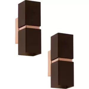 2 PACK Wall Light Colour Copper Coloured Steel Brown Square Shade GU10 2x3.3W