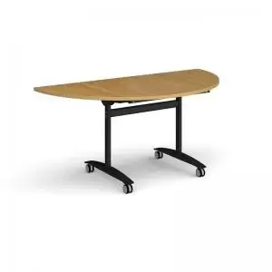 Semi circular deluxe fliptop meeting table with Black frame 1600mm x