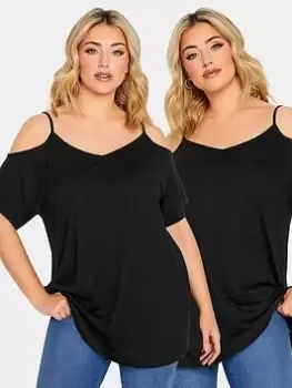 Yours Strappy Cold Shoulder 2 Pack Black, Size 22-24, Women