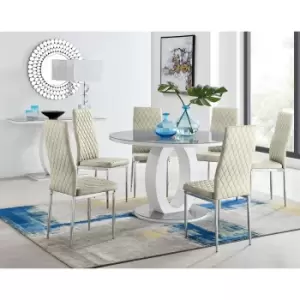 Furniturebox UK - Furniturebox Giovani Grey 120cm Round Dining Table and 6 Cream Velvet Milan Dining Chairs With Silver Legs