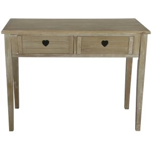 Charles Bentley Whitewashed Heart Console Table with Drawers - Brown