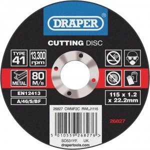 Draper Flat Metal Cutting Disc 115mm 1.2mm 22mm