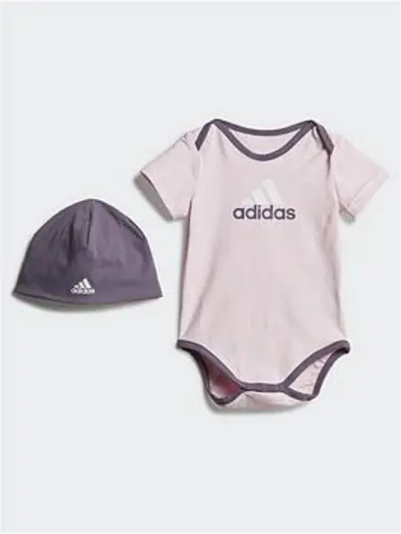 adidas Essentials Big Logo Bodysuit and Beanie Gift Set Kids Grey