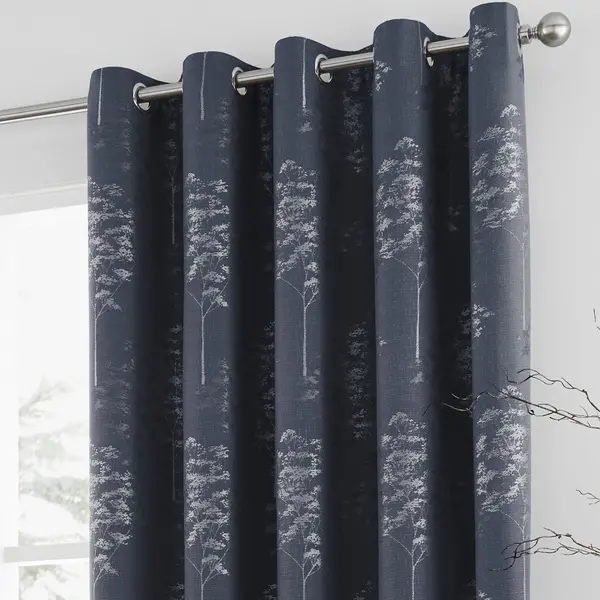 Curtina Elmwood Navy Eyelet Curtains Navy (Blue)