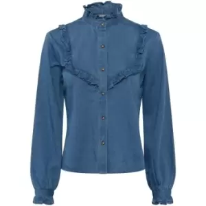 French Connection Zaves Chambray Ruffle Blouse - Blue