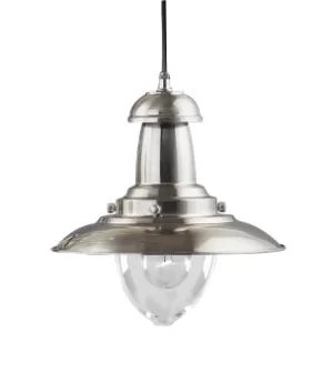 Fisherman 1 Light Dome Ceiling Pendant Satin Silver, Clear Glass Medium, E27