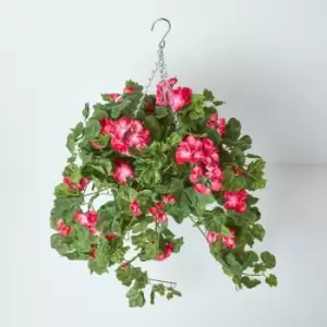 HOMESCAPES Large Pink Geranium Hanging Basket, 100cm - Pink