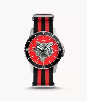 Fossil Men FB - 01 Three-Hand Black and Red Nylon Watch