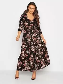 Yours Floral Print Wrap Dress - Black, Size 22-24, Women