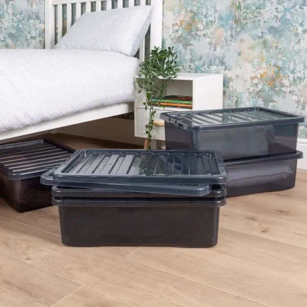 Wham Crystal Set of 5 Underbed Boxes & Lids, 32L Black