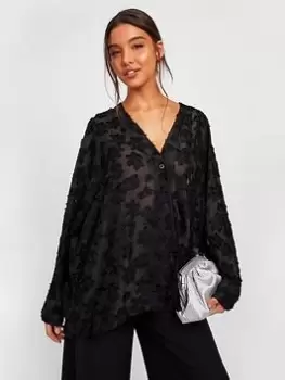 Boohoo Textured Relaxed Fit Shirt - Black, Size 16, Women