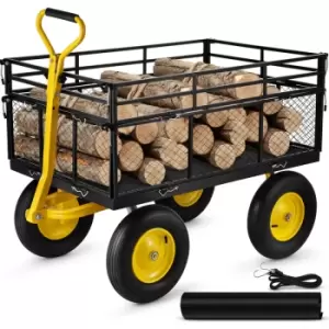 Steel Garden Cart, Heavy Duty 1400 lbs Capacity, with Removable Mesh Sides to Convert into Flatbed, Utility Metal Wagon with 2-in-1 Handle and 15 in