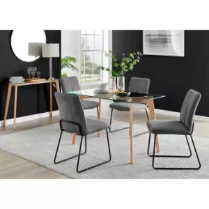 Furniture Box Malmo Glass and Wooden Leg Dining Table & 4 Dark Grey Halle Chairs