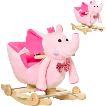 Homcom - Baby Ride on Rocking Wooden Toy for Kids 2 in 1 Plush Elephant 32 Songs - Pink