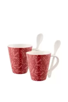 Hot Chocolate 'Twig' Mugs & Spoons Set of 2