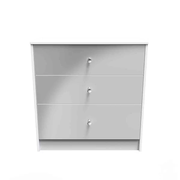 Welcome Furniture Ready Assembled Padstow 3 Drawer Deep Chest In Uniform Grey Gloss & White