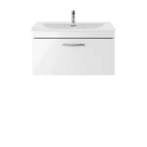 Nuie Athena 800 Wall Hung Single Drawer Vanity & Curved Basin - Gloss White