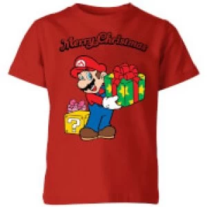 Nintendo Super Mario Merry Christmas Present Kid's T-Shirt - Red - 3-4 Years