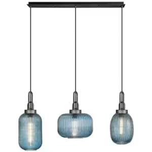 Luminosa Acree Linear Ceiling Pendant 3 Light E27 With Various Glasses, Aged Pewter, Petrol Blue, Matt Black