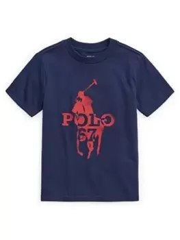 Ralph Lauren Boys Large Polo Graphic Short Sleeve T Shirt - Newport Navy, Newport Navy, Size 4 Years