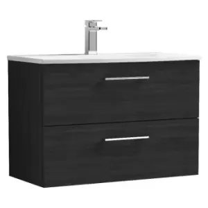 Nuie Arno Charcoal Black 800mm Wall Hung 2 Drawer Vanity Unit with 30mm Curved Profile Basin - ARN626G - Charcoal Black