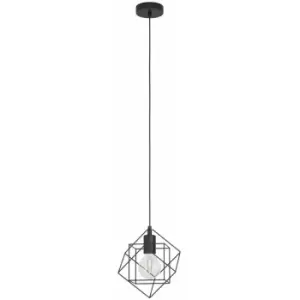 Hanging Ceiling Pendant Light Black Steel Cube Frame 1x E27 Geometric Lamp