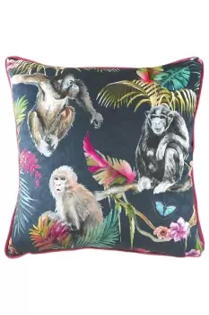 Jungle Monkey Velvet Piped Cushion