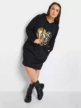 Yours Heart Sequin Hoodie Dress, Black, Size 16, Women