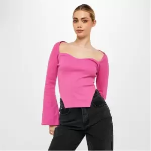 Missguided Rib Milkmaid Notch Hem Top - Pink