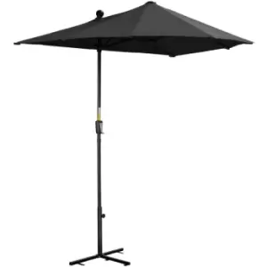 Outsunny 2m Half Garden Parasol Market Umbrella w/ Crank Handle, Base Black - Black