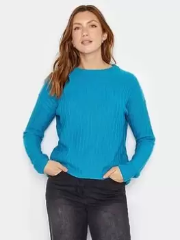 Long Tall Sally Funnel Neck Ribbed Jumper - Blue Size 10-12, Women