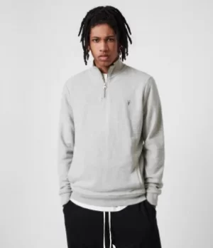 AllSaints Mens Raven Half Zip Sweatshirt, Grey Marl, Size: M