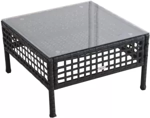 Outsunny Rattan Coffee End Table W/ Glass 60Lx60Wx33H cm-Black