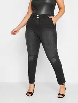 Yours Ripped Elastic Waist Jean - Black, Size 20, Women