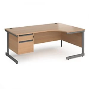 Dams International Right Hand Ergonomic Desk with Beech Coloured MFC Top and Graphite Frame Cantilever Legs and 2 Lockable Drawer Pedestal Contract 25