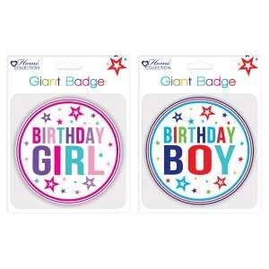 Giftmaker Giant Girl and Boy Birthday Badge Pack of 12 GBAD