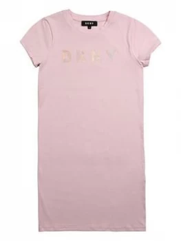 DKNY Girls Short Sleeve Logo T-Shirt Dress - Pink, Size 8 Years, Women