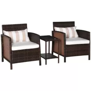 Outsunny 3pc Outdoor Rattan Bistro Set w/ Cushioned Chairs & Table - Brown