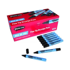 Show-me Drywipe Marker Fine Tip Slim Barrel Black (Pack of 200) FP200