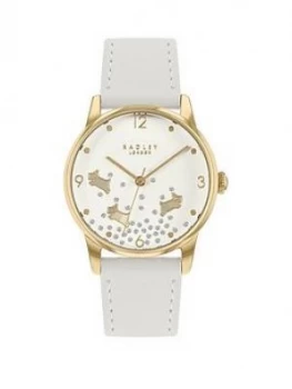 Radley White And Gold Detail Crystal Set Dial White Leather Strap Ladies Watch