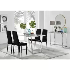 Furniturebox UK - Furniturebox Kylo White Marble Effect Dining Table & 4 Black Velvet Milan Dining Chairs With Black Legs