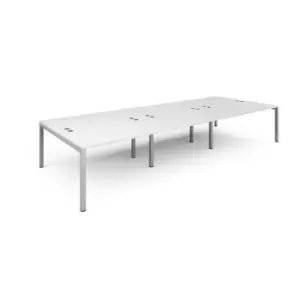 Bench Desk 6 Person Rectangular Desks 4200mm White Tops With Silver Frames 1600mm Depth Connex