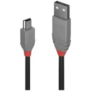 LINDY USB cable USB 2.0 USB-A plug, USB-Mini-B plug 2m Black, Grey 36723