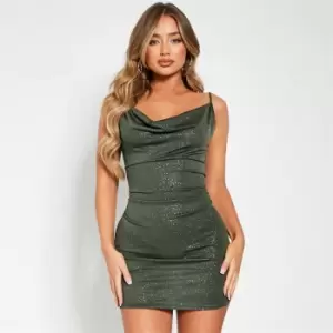 I Saw It First Glitter Stretch High Neck Racer Bodycon Mini Dress - Green