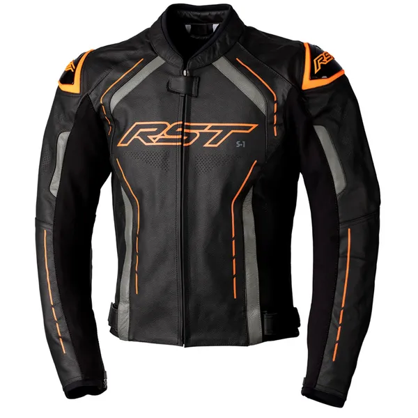 RST S1 Leather Jacket Black Orange Grey Size 40