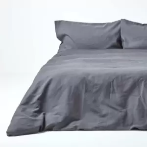 Dark Grey Linen Duvet Cover Set, Double - Grey - Grey - Homescapes