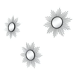 Set of 3 Black Metal Sunburst Accent Mirrors