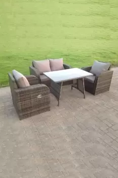 Fimous 4 Seater Outdoor Dark Grey Rattan Lounge Complete Sofa Set with Regular Dining Table