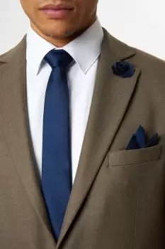 Mens Navy Wedding Tie Set With Lapel Pin